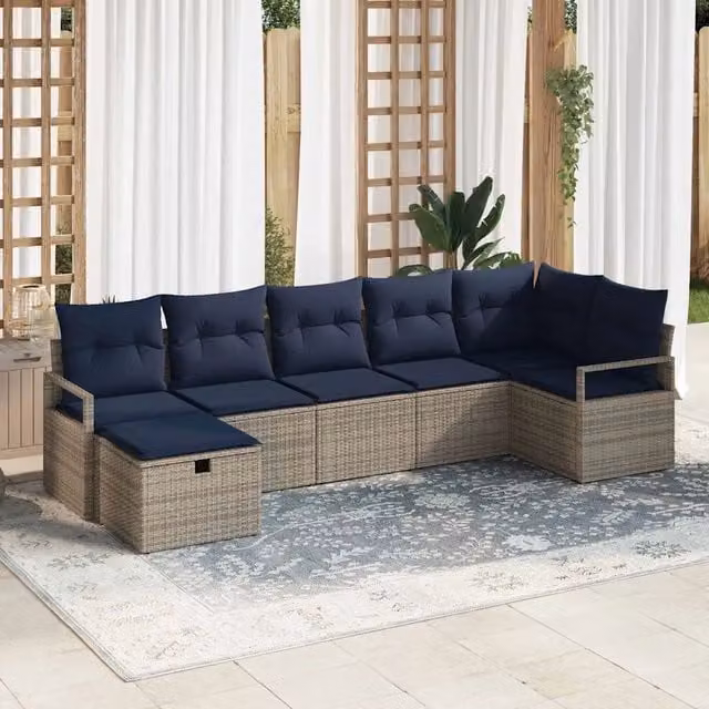 Set di divani 7 pz 7-Numero di posti Grigio e Blu Navy 3359204