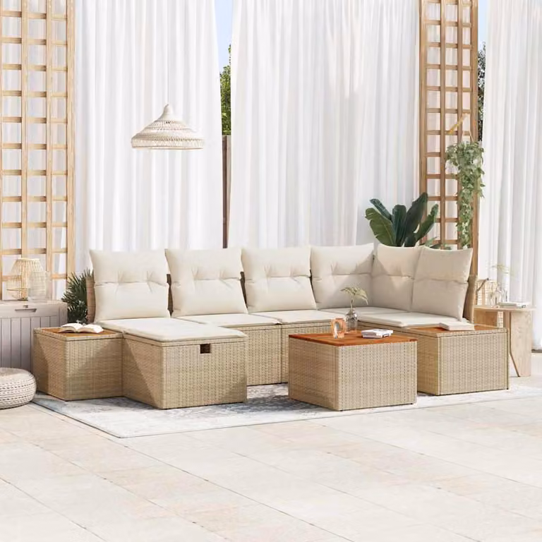 Maison Exclusive - Set da giardino composto da 7 pezzi, divano e poltrone, in rattan sintetico beige