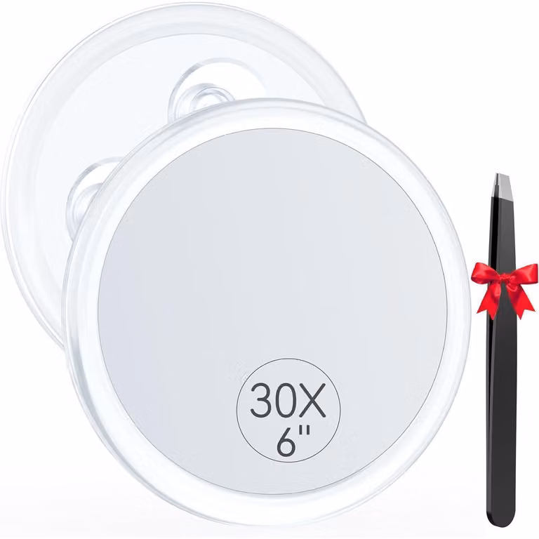Specchio ingranditore 30X con 3 ventose, diametro 15 cm. Specchio da trucco, specchio per il bagno, specchio da parete, ideale per viaggi