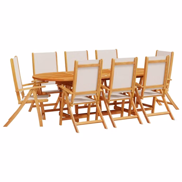 Set Pranzo da Giardino 9pz Legno Massello di Acacia e Textilene