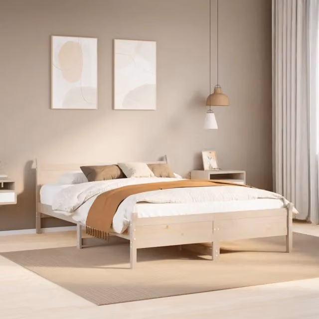 Struttura Letto Design Mania in Legno Massello di Pino Naturale con Doghe Fisse, L/P: 150 x 200 cm – 1