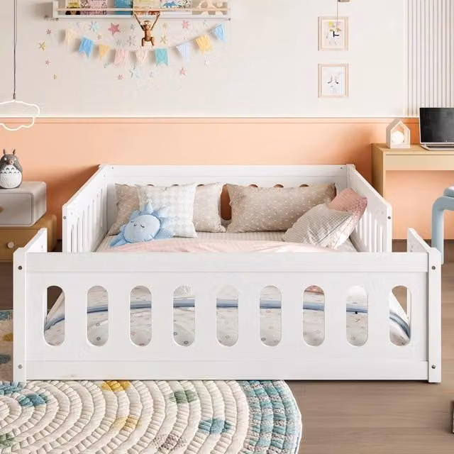 letto a piattaforma in legno massello e mdf bianco 145 x 204 cm