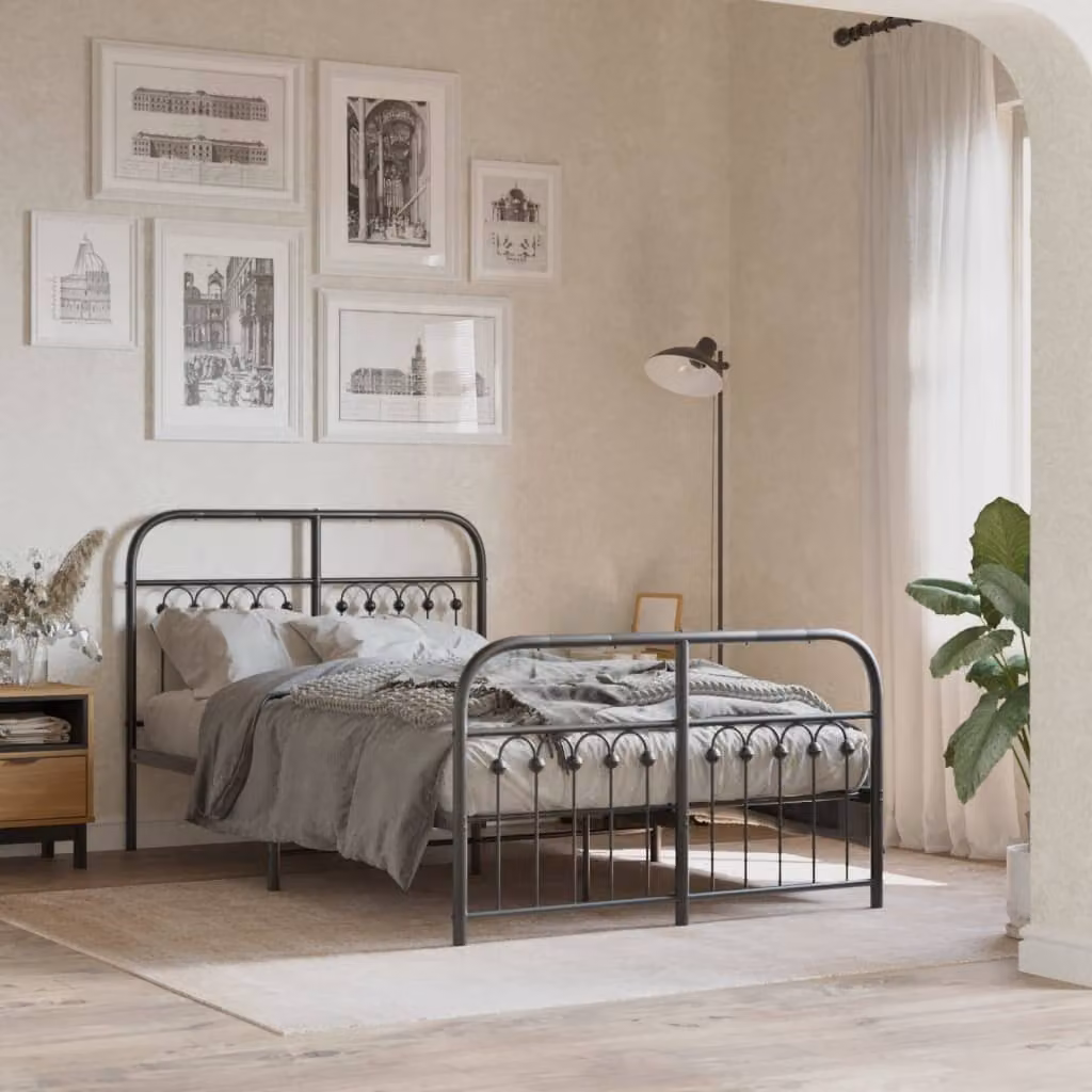 vidaXL Giroletto in metallo con testiera e pediera, Nero, L/P/H: 120 x 200 x 125 cm