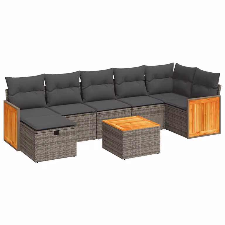 Set Divano da Giardino 8 pz con Cuscini Grigio in Polyrattan