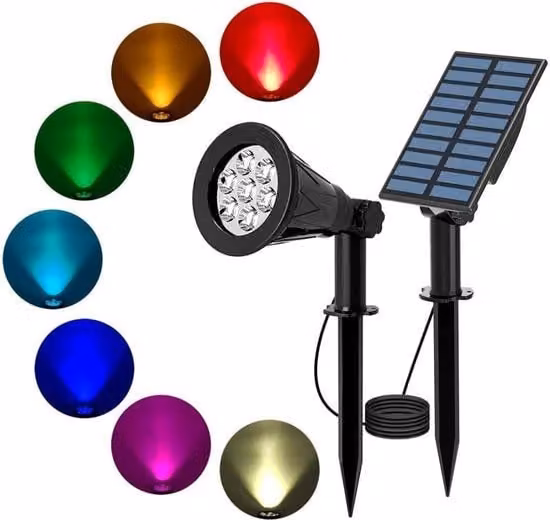 Lampada Solare Esterna a LED Multicolore con Regolazione 180 Gradi e Accensione Automatica, Design Moderno a Cono, Colore Nero, Impermeabile IP55 per Giardino e Parete