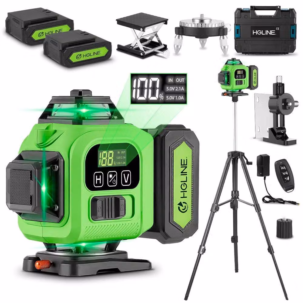 Livella laser a raggio laser - 16 linee, 360°, livella laser a croce - orizzontale e verticale - strumento laser professionale per l'edilizia - batteria da 6000 mAh - set con treppiede da 1 metro