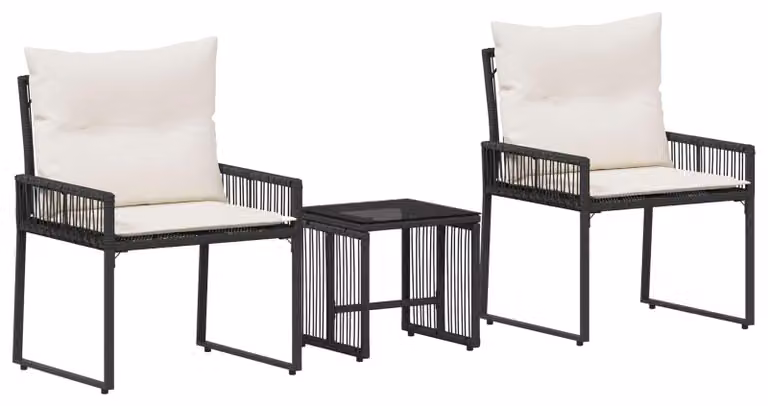 Set di Mobili da Esterno 7 pcs Nero e Bianco Crema polyrattan