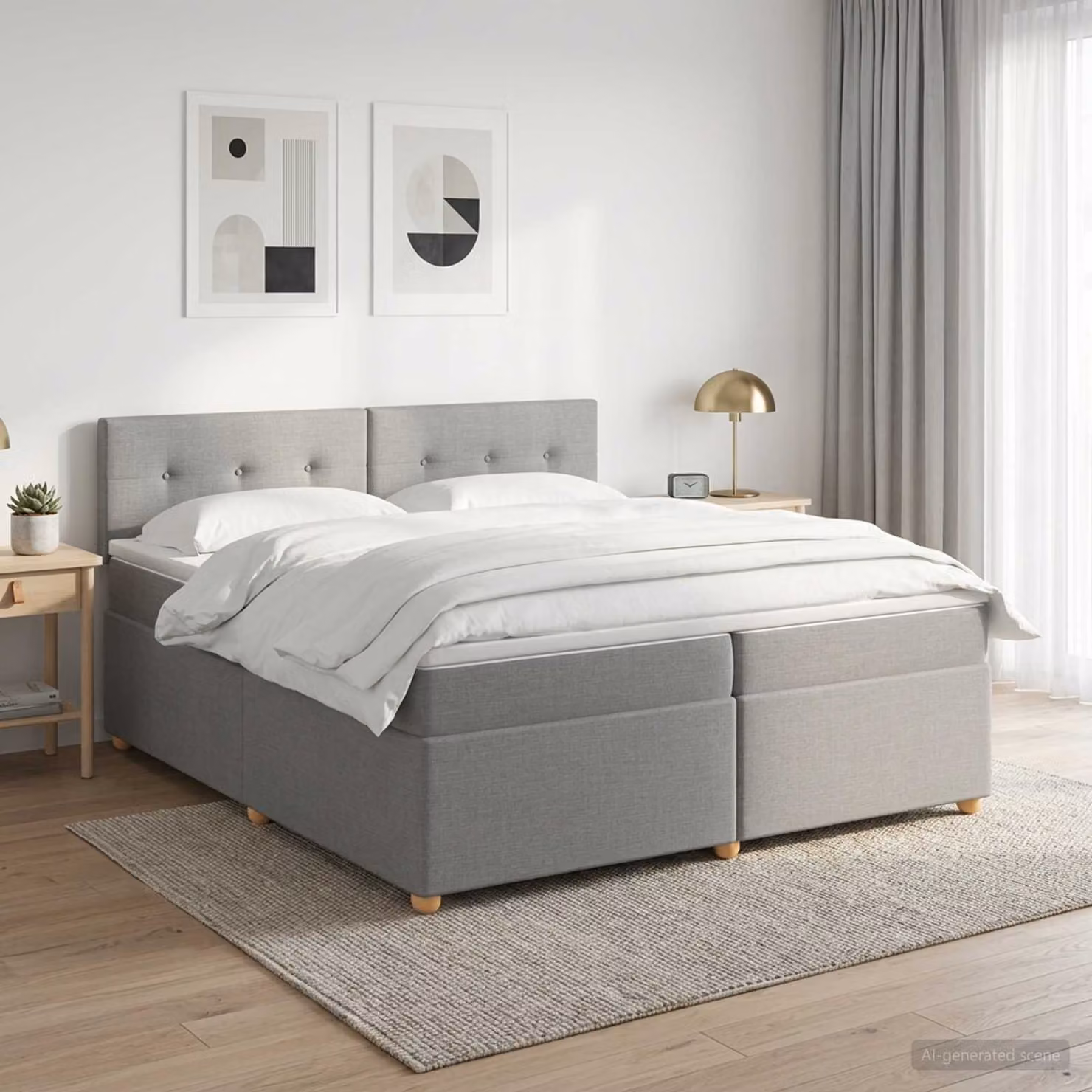 Letto box spring con materasso ibrido vidaXL Grigio Chiaro L: 200 cm, P: 200 cm, H: 88 cm