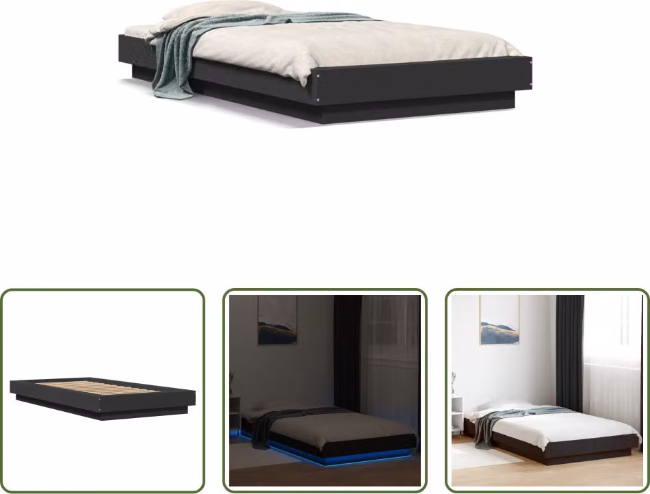 The Living Store Giroletto con LED nero 100x200 cm in materiale ligneo