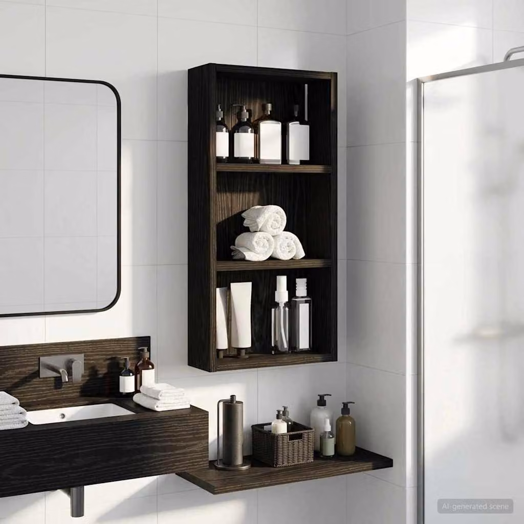 Armadio da bagno a muro moderno vidaXL in rovere e nero con ripiani interni L/P/H: 60,5 x 30 x 10 cm