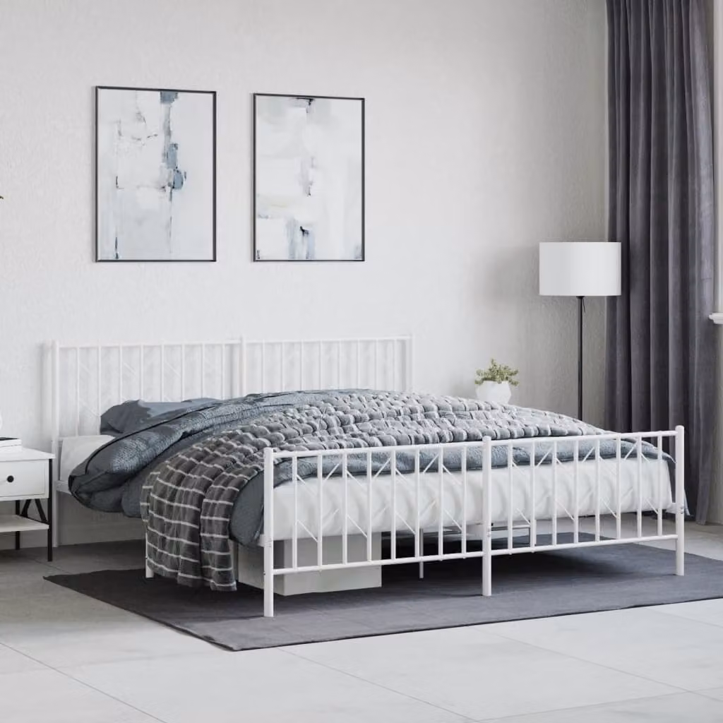 vidaXL Giroletto con Testiera e Pediera in Metallo Bianco L: 187 cm, P: 219 cm, H: 90 cm