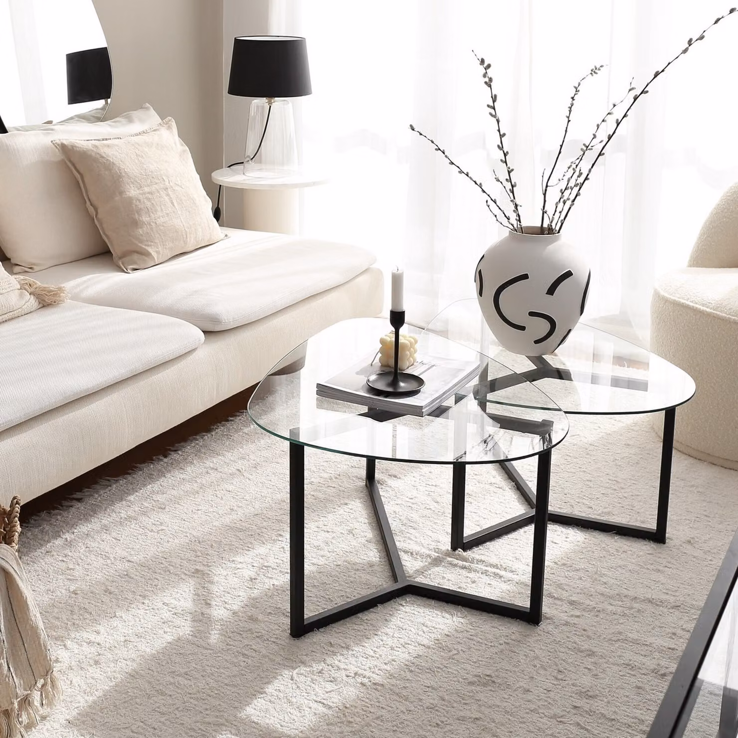 Skye Decor, Bellisimo - Black, tavolini, nero opaco, vetro, 82 x 40 x 58 cm