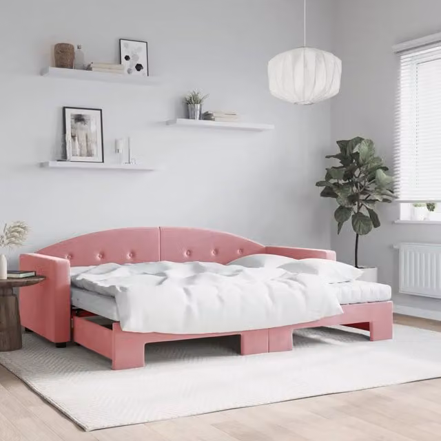 Divano Letto Estraibile con Materassi Rosa 80x200 cm Velluto 3197321