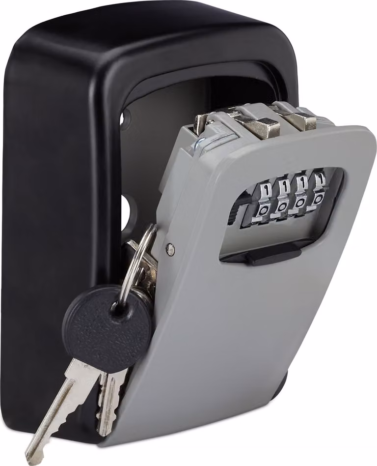 2 cassette di sicurezza per chiavi, codice numerico a 4 cifre, cassetta di sicurezza per chiavi da fissare a parete, per esterni, A x L x P 11,5 x 9 x 4 cm, nero/grigio