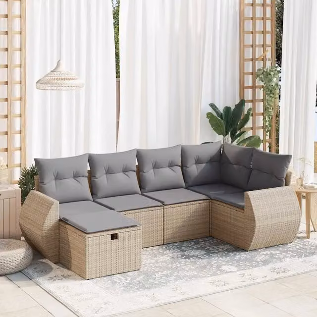 Set Divano da Giardino a L vidaXL in Polyrattan con Cuscini Beige e Grigio per Terrazza e Balcone