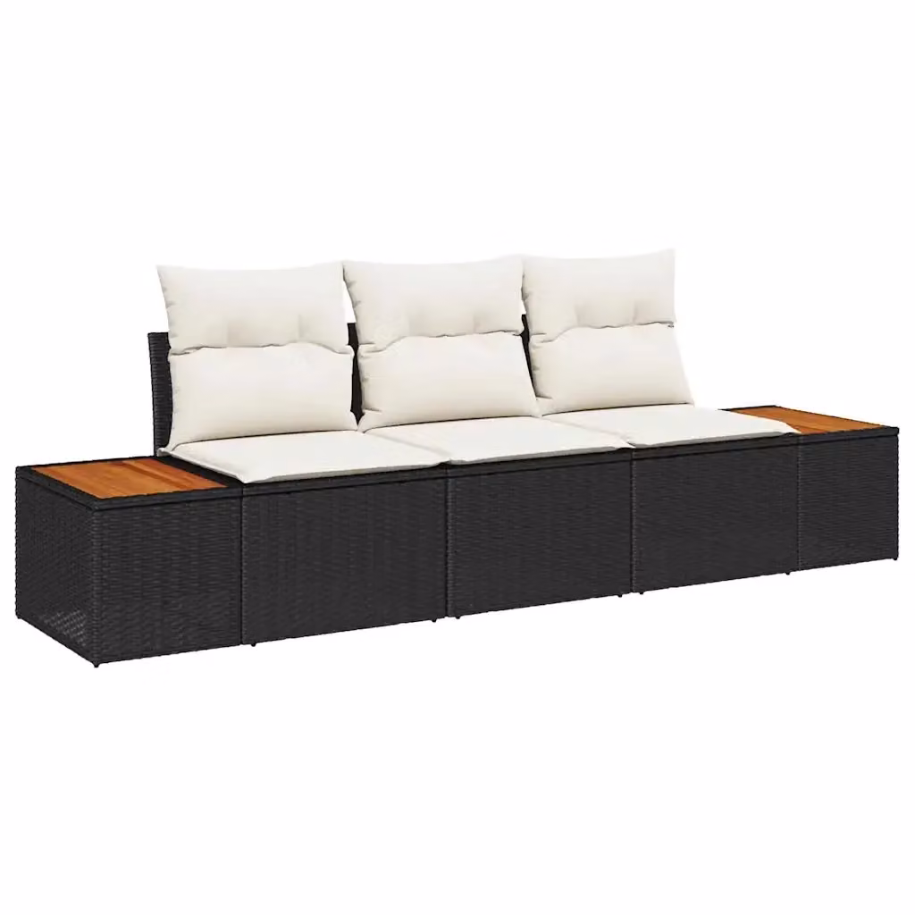 Set Divano da Giardino Moderno vidaXL 3 Posti in Rattan con Cuscini Imbottiti Nero e Beige – 2
