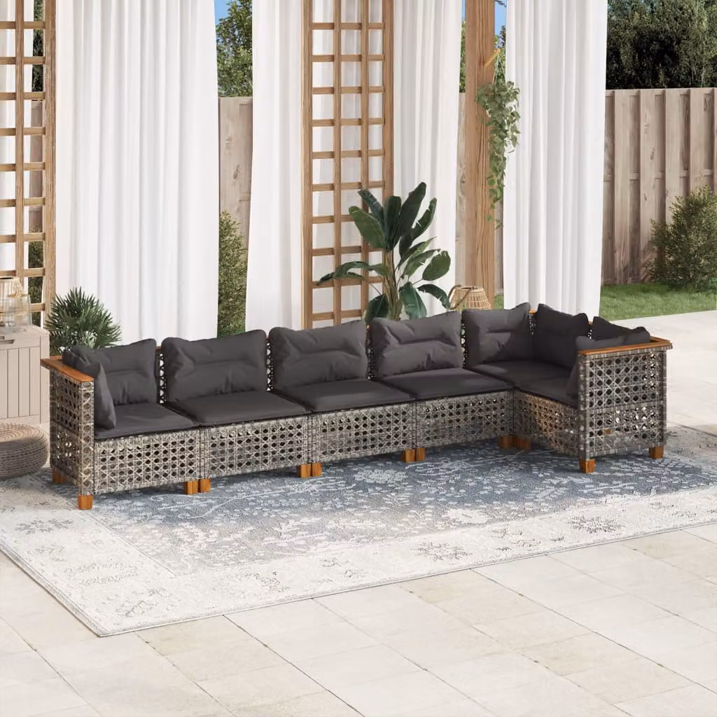 Set Divano da Giardino vidaXL 6 pz in Polyrattan Grigio con Cuscini e Rivestimenti Rimovibili – 1