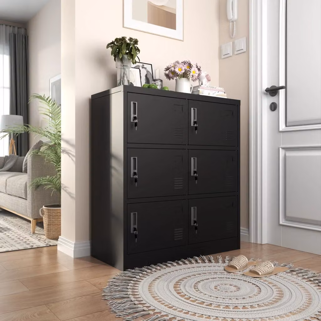 Armadio metallico WISHDOR nero con ante a battente e serratura, H 100 cm x L 90 cm x P 40 cm – 2