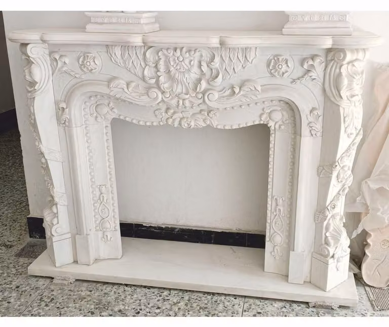 Casa Padrino Caminetto barocco in marmo bianco 150 x h. 110 cm - Arredamento barocco