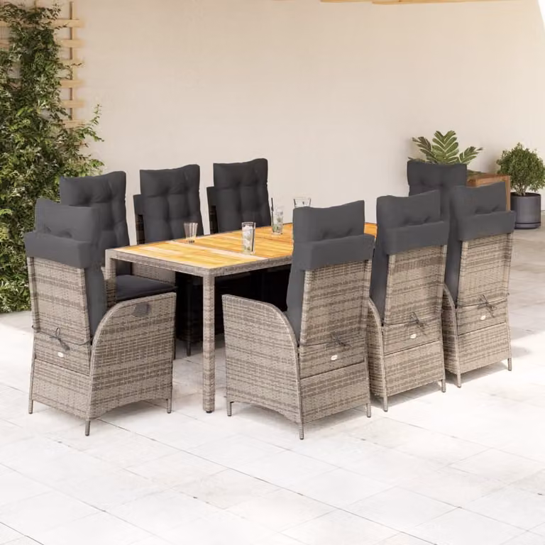 Maison Exclusive - Set da Pranzo da Giardino 9 pz con Cuscini in Polyrattan Grigio