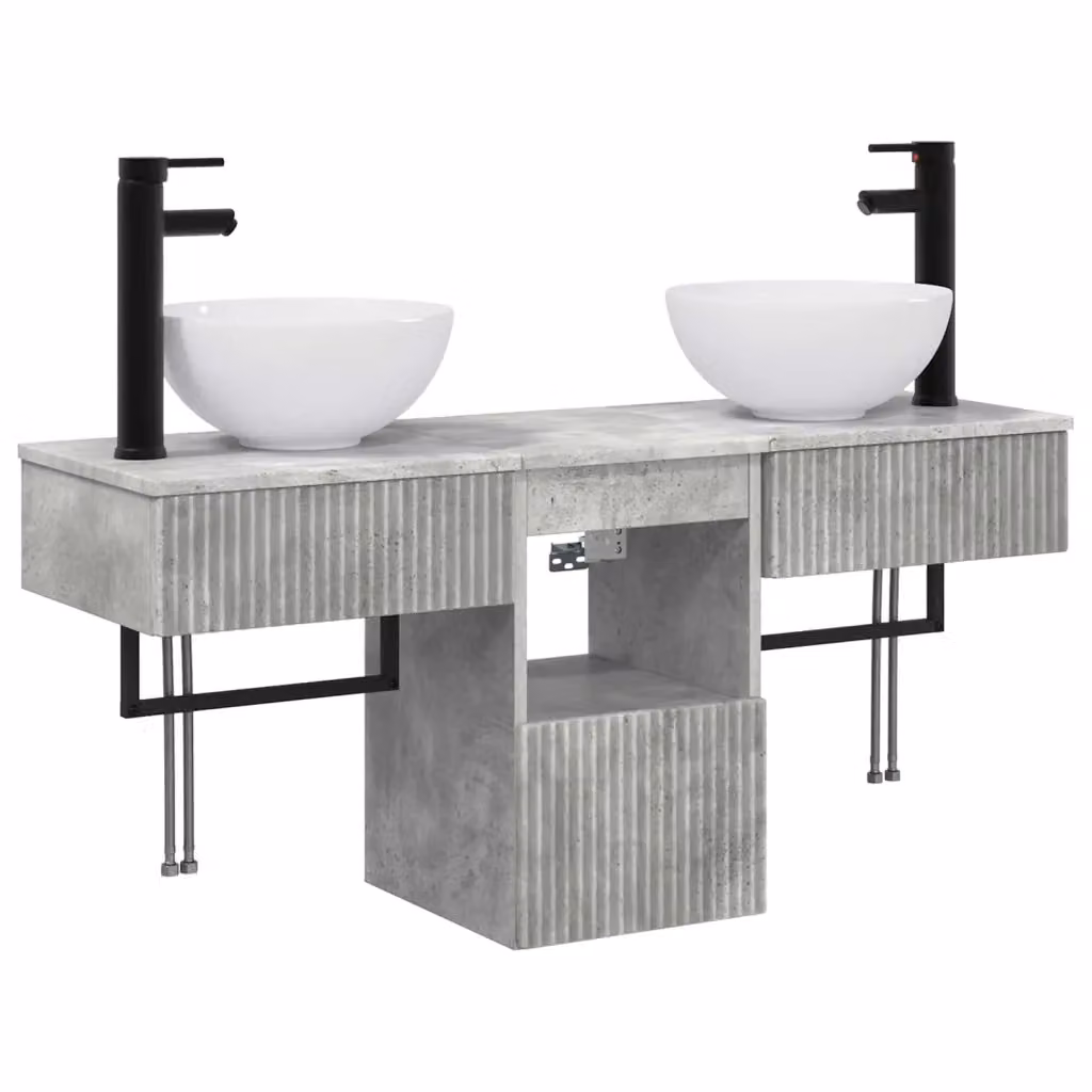 Set di mobili da bagno moderno vidaXL in 3 pezzi grigio opaco composto da mobile lavabo e pensile sospeso – 2