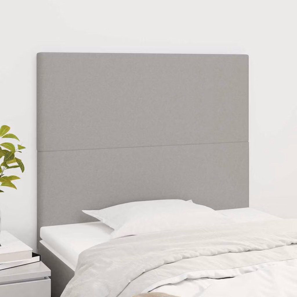 Testiera per letto vidaXL in tessuto grigio chiaro con struttura in legno di larice, L 100 cm, P 5 cm, H 118-128 cm