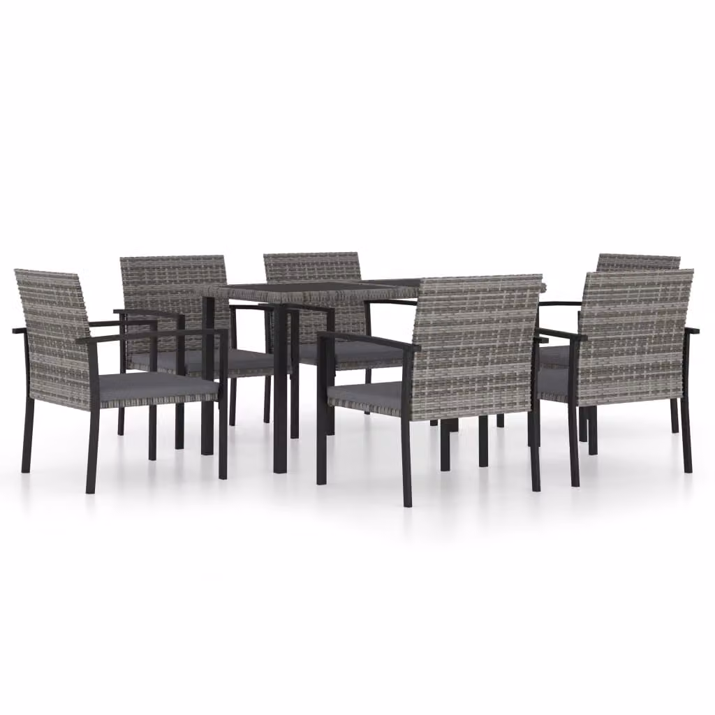 Set da Pranzo da Giardino 7 pz in Polyrattan Grigio