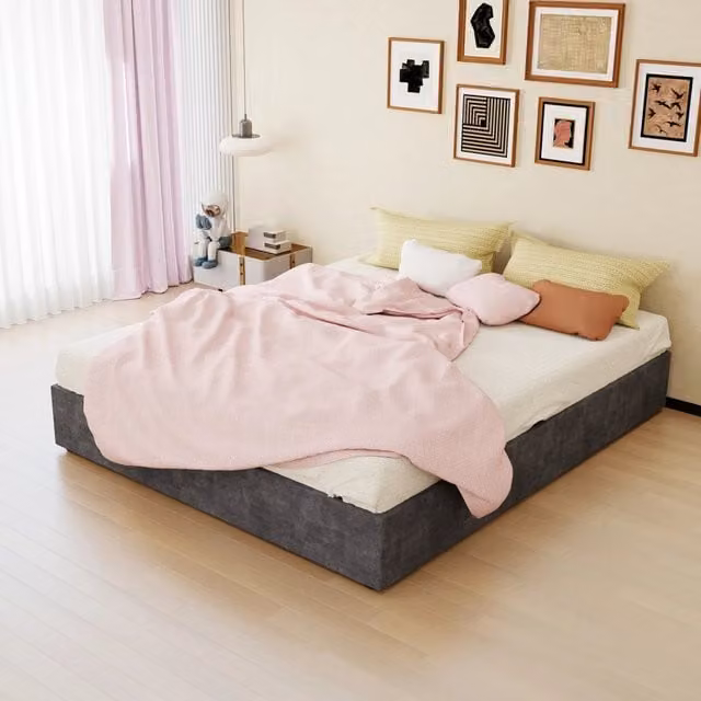 Letto REDOM moderno in tessuto e metallo grigio L/P: 160 x 200 cm