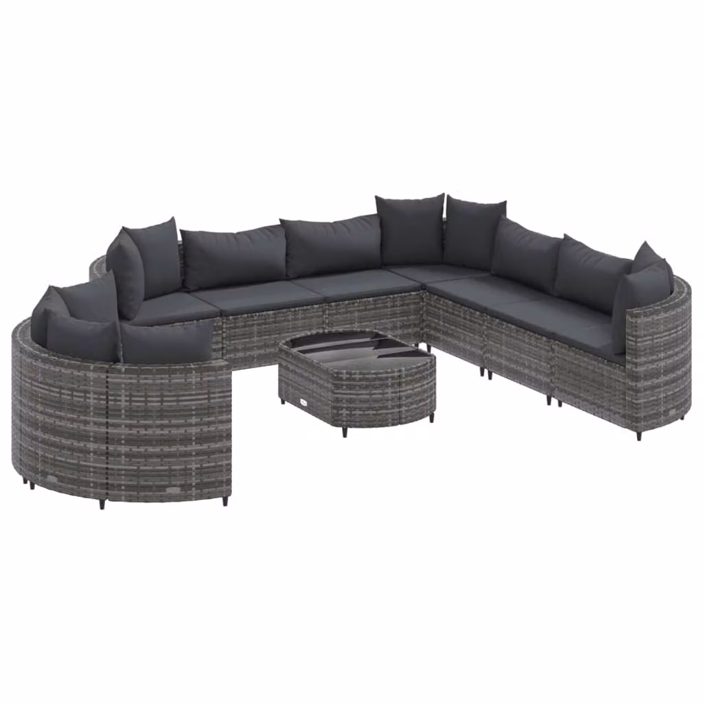 Set Divano da Giardino 10 pz con Cuscini Grigio in Polyrattan
