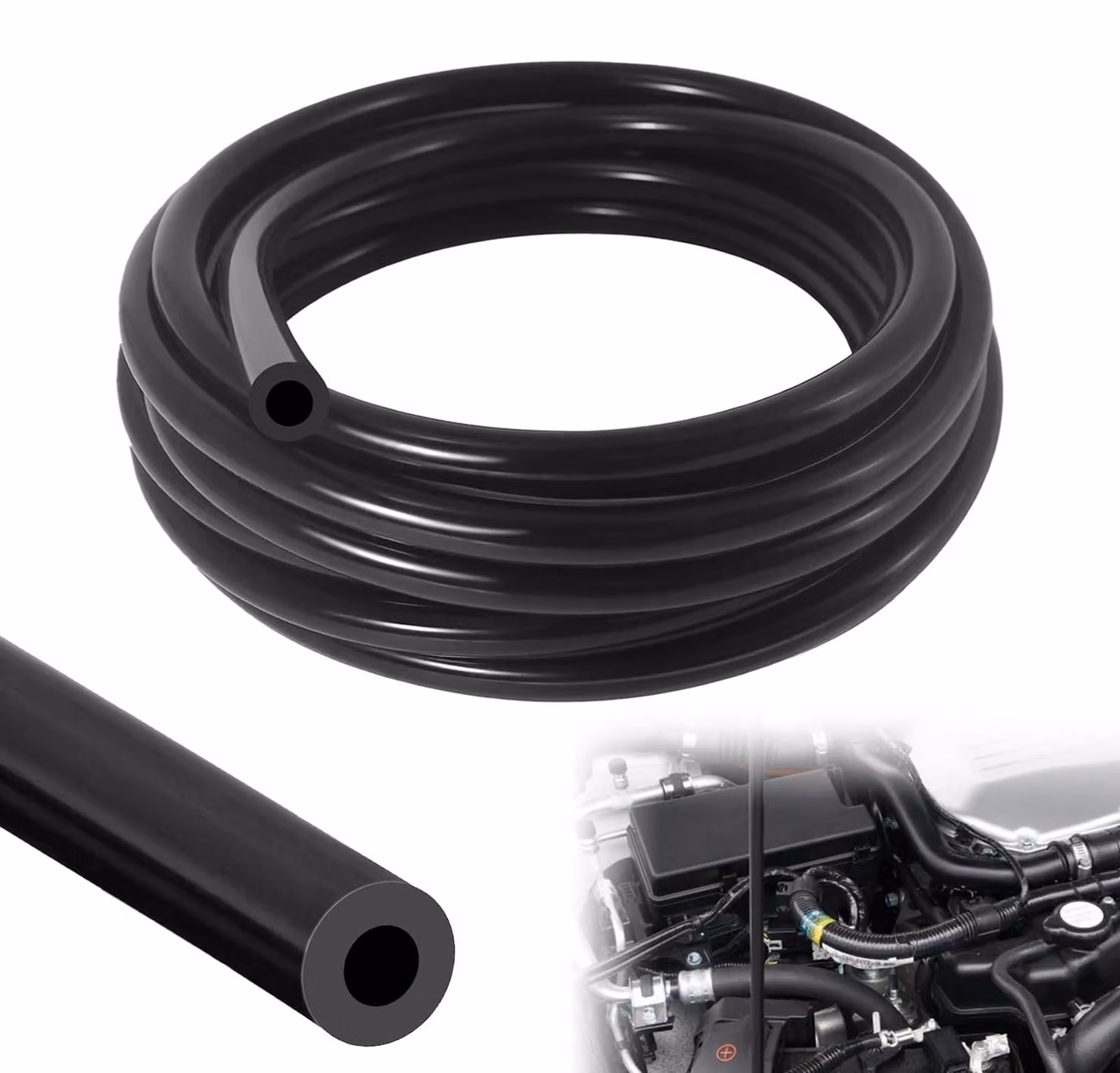 Tubo in silicone per vuoto, diametro interno 4 mm, diametro esterno 9 mm, lunghezza 3 metri, colore nero, resistente al calore