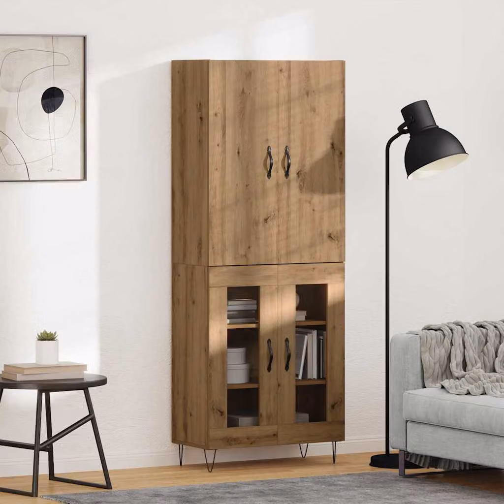 Set di 2 credenze vidaXL in legno e metallo color marrone, stile moderno, L: 69,5 cm, P: 34 cm, H: 180 cm – 1