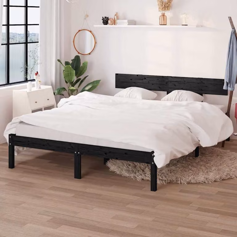 vidaXL Giroletto Nero in Legno Massello di Pino L: 160 cm, P: 200 cm
