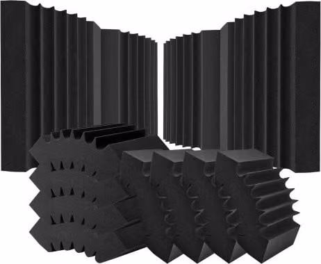 Set di 4 Pannelli Acustici Fonoassorbenti VEVOR in Schiuma ad Alta Densità con Adesivo per Pareti e Soffitti, Nero, L: 42 cm, P: 16 cm, H: 30 cm
