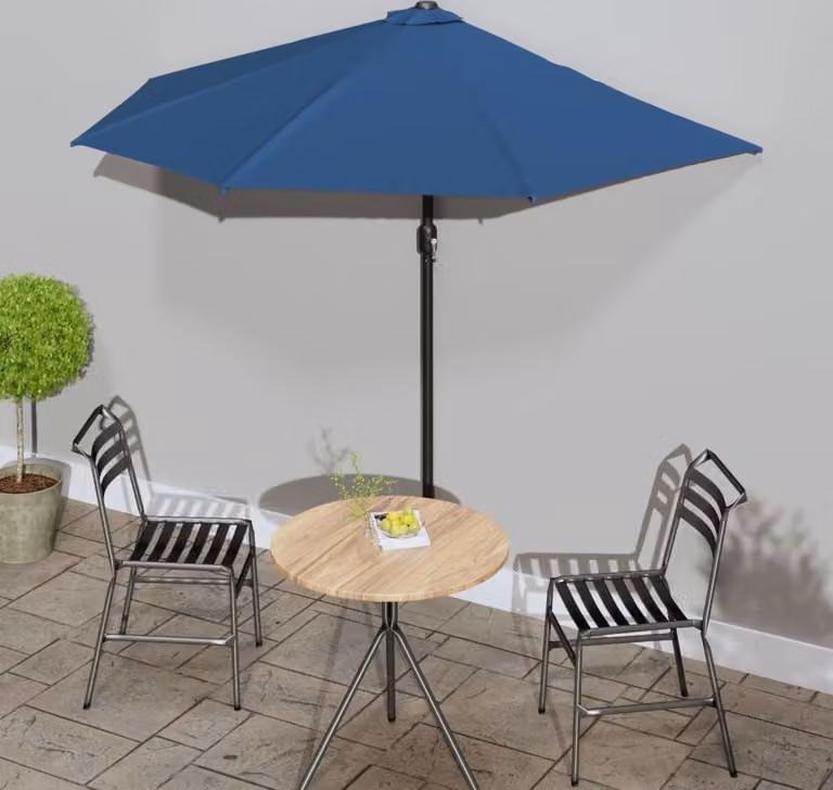 Maison Exclusive - Parasole per balcone, struttura in alluminio, colore blu, dimensioni 270x144x222 cm, forma semicircolare