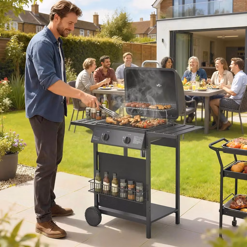 Barbecue a Gas GIORDANOSHOP in Acciaio e Metallo Nero con Ruote e Termometro L/P/H: 99 x 56 x 95 cm – 2