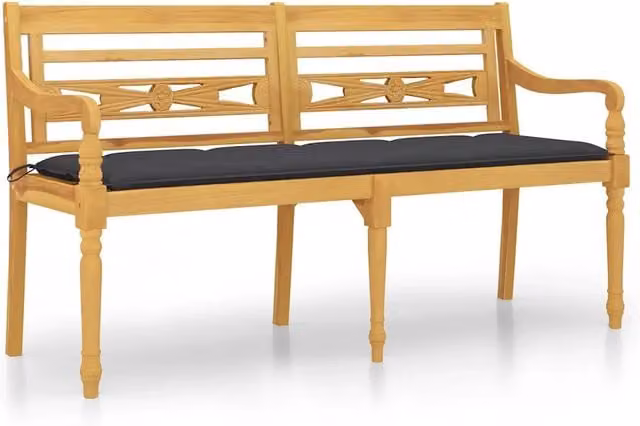 Panca da Giardino | Panchina Batavia Cuscino Antracite 150 cm Legno Massello Teak