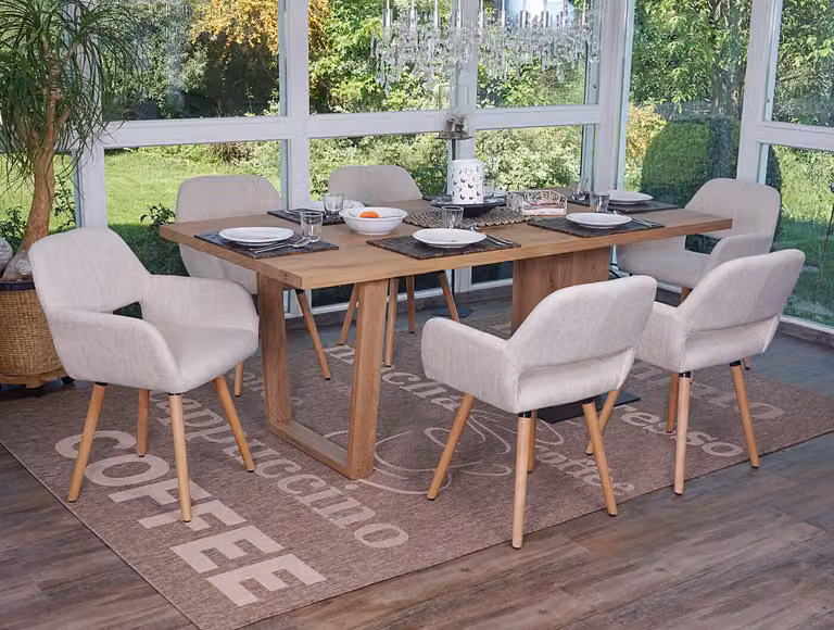 set di 6 sedie per sala da pranzo HWC-A50 II, sedia da cucina, design retrò anni '50 ~ tessuto, crema/grigio, gambe leggere