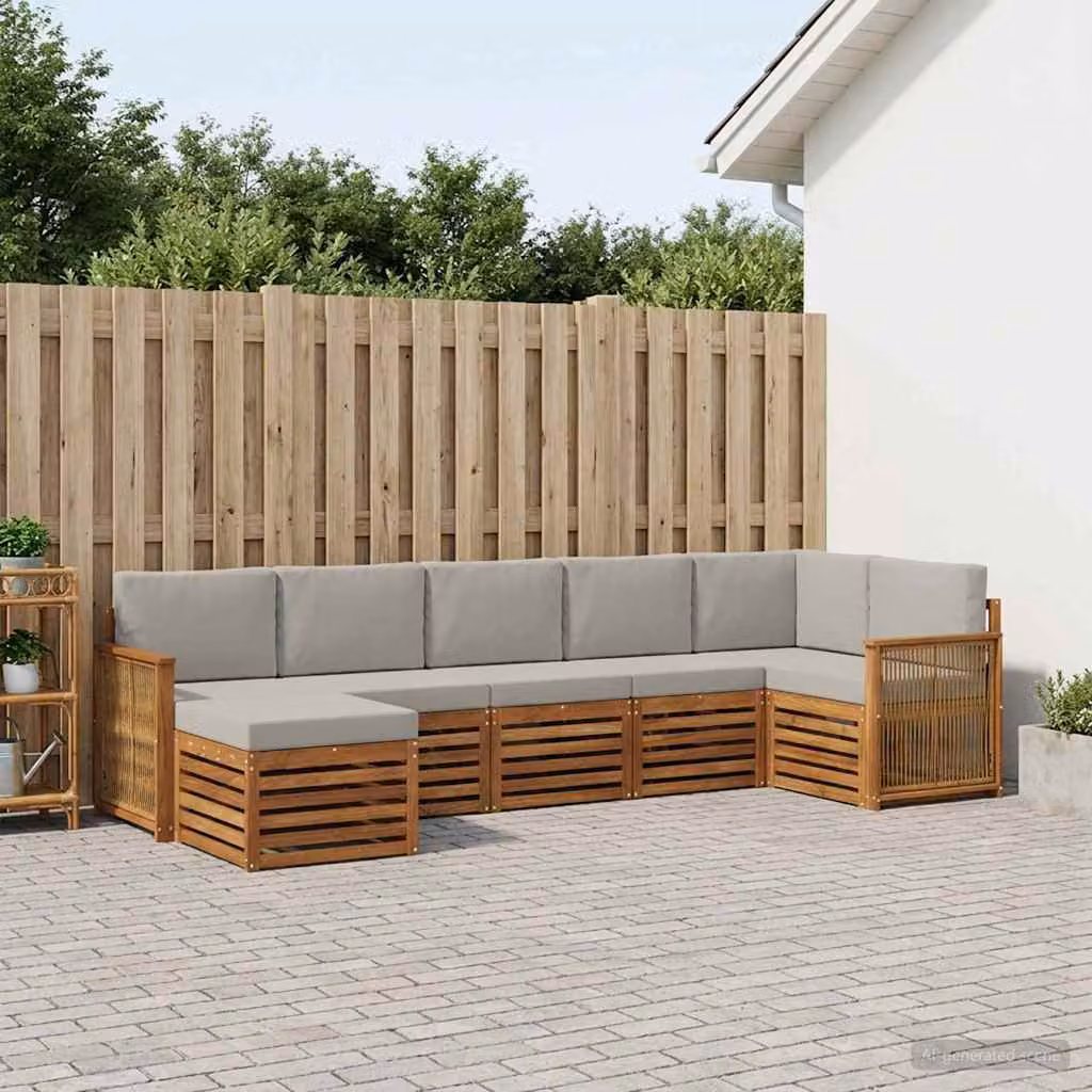 Set di divani da esterno vidaXL 6 pz in legno di acacia con cuscini beige e grigio chiaro