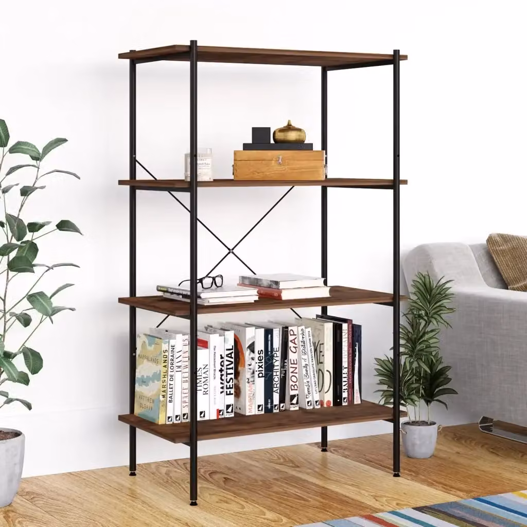 Scaffale con 4 Mensole Design In in Metallo e Legno Nero e Marrone L: 80 cm, P: 40 cm, H: 130 cm – 2