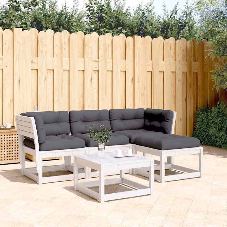 Set Salotto da Giardino vidaXL in Legno di Pino con Cuscini Bianchi e Antracite