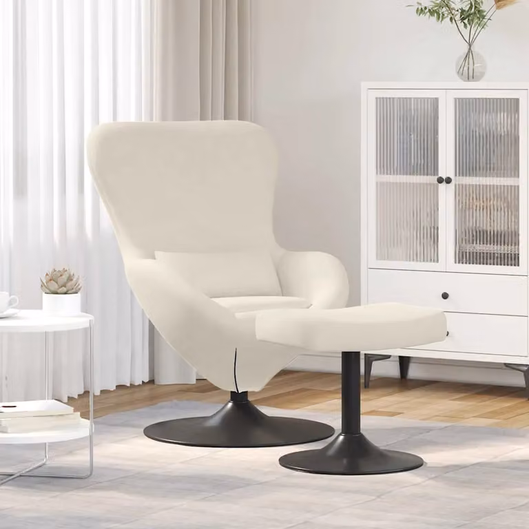 Sedia Egg con Pouf vidaXL in Velluto Beige con Struttura in Metallo e Seduta Girevole 360 Gradi
