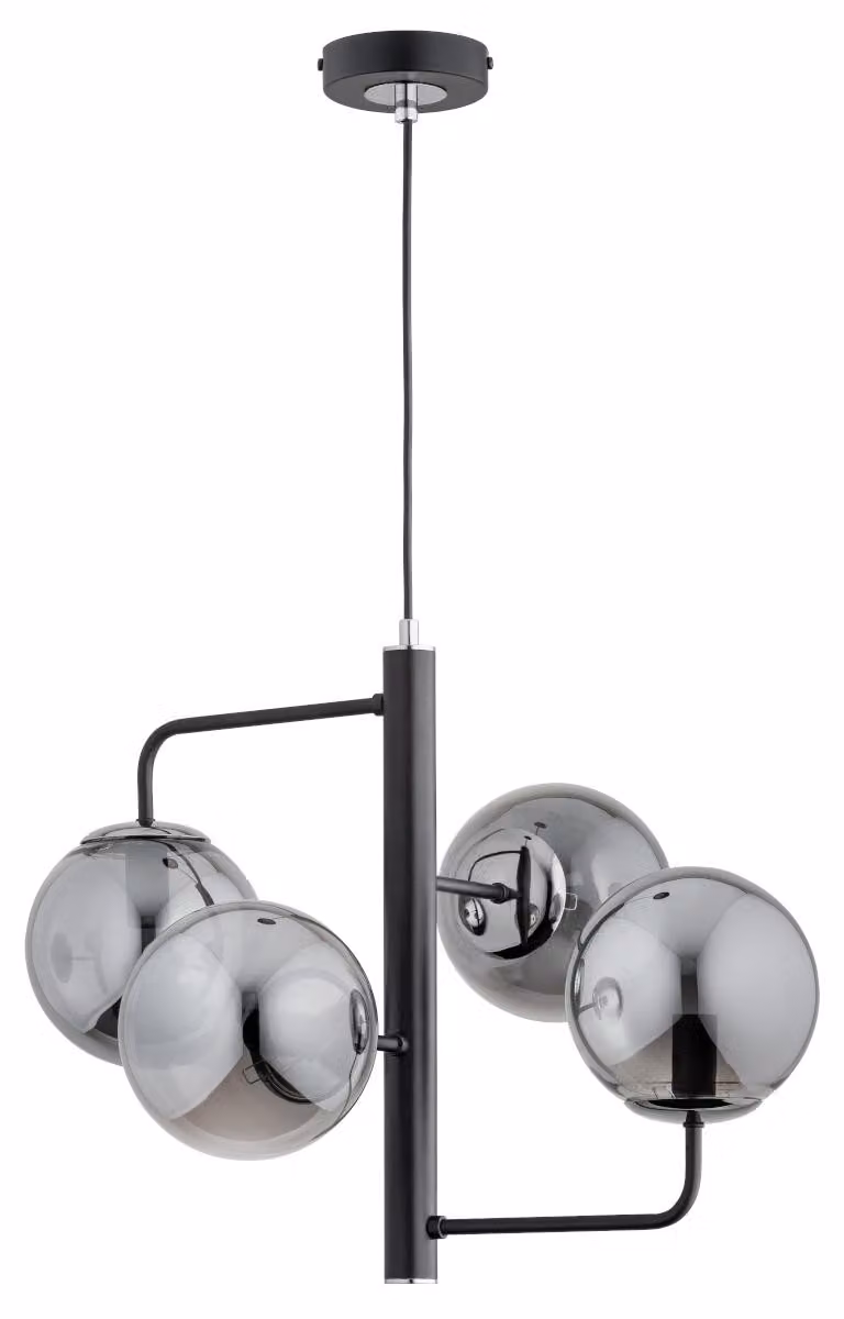Lampada a sospensione LAMUR nera-cromata-fumé 4xE14x10W vetro dim.: 70x54x54 cm IP20 Alfa
