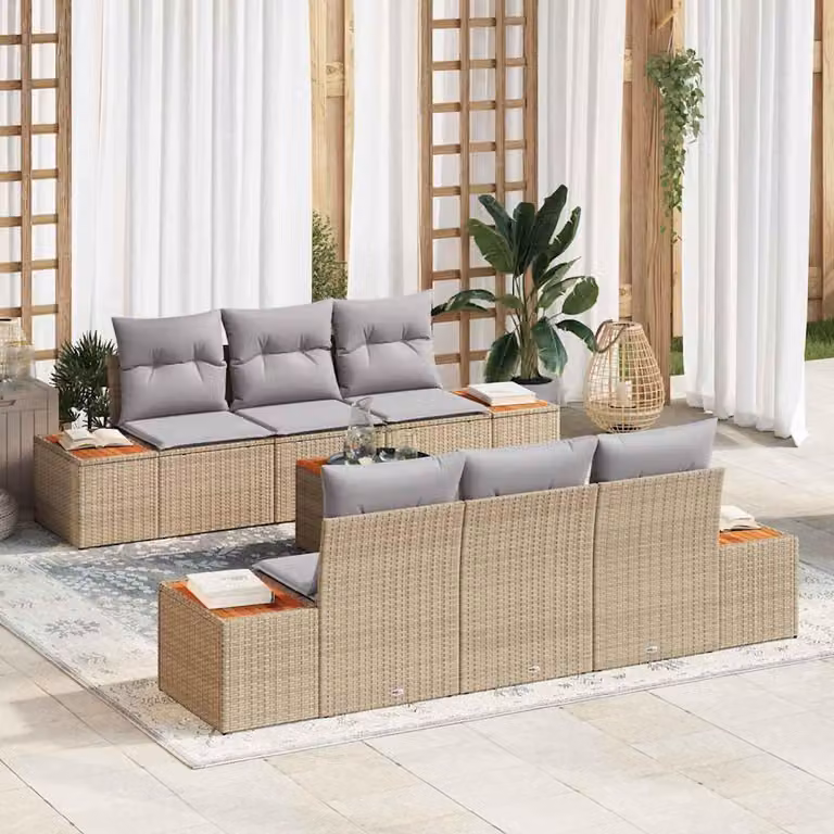 Maison Exclusive - Set da giardino composto da 7 pezzi, divano, in rattan sintetico beige