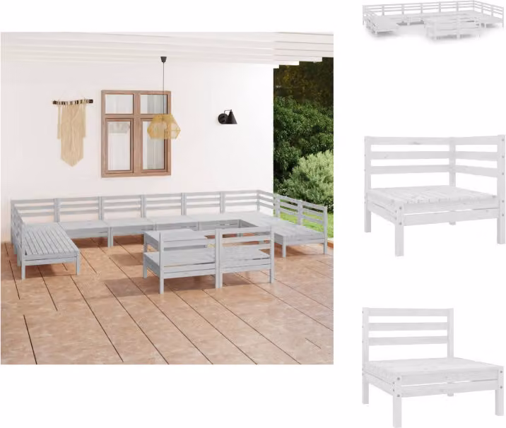 vidaXL set da salotto da giardino 13 pezzi in pino massiccio bianco - Set di mobili da giardino