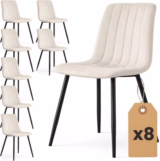 Set di 8 Sedie in velluto trapuntate LIVO Beige gambe nere