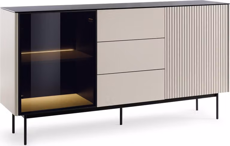 Comò, in stile cachemire, dimensioni 157 x 84 x 39 cm, colore beige, dimensioni 157 x 84 x 39 cm