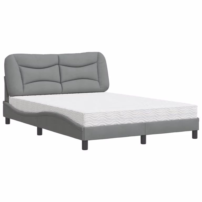 Letto con Materasso Hvar Grigio Chiaro 140x200cm Tessuto