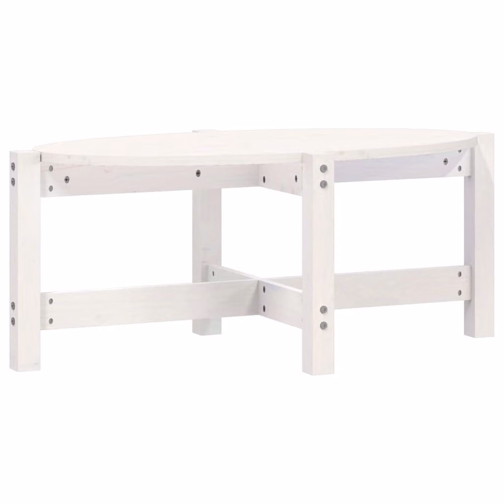 Tavolino da Salotto Bianco 87x48x35cm in Legno Massello di Pino