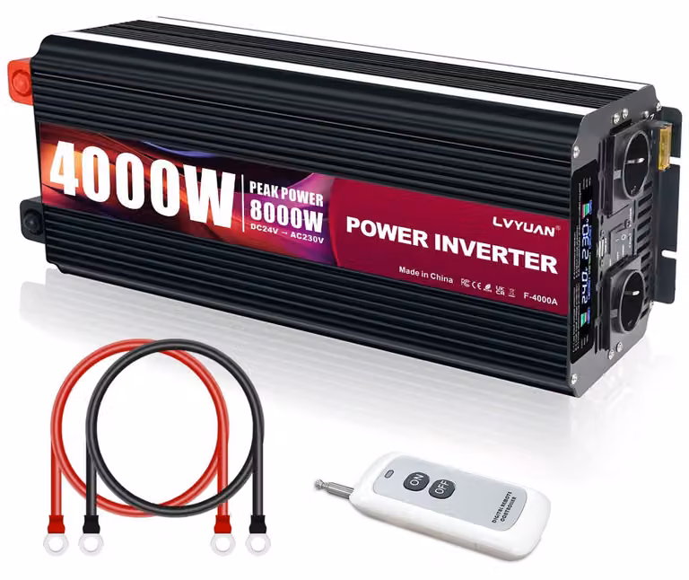 Convertitore 24V 4000W - 2 prese di corrente, 1 porta USB - Alloggiamento in alluminio - Adatto per camper, imbarcazioni e impianti solari - Convertitore di tensione