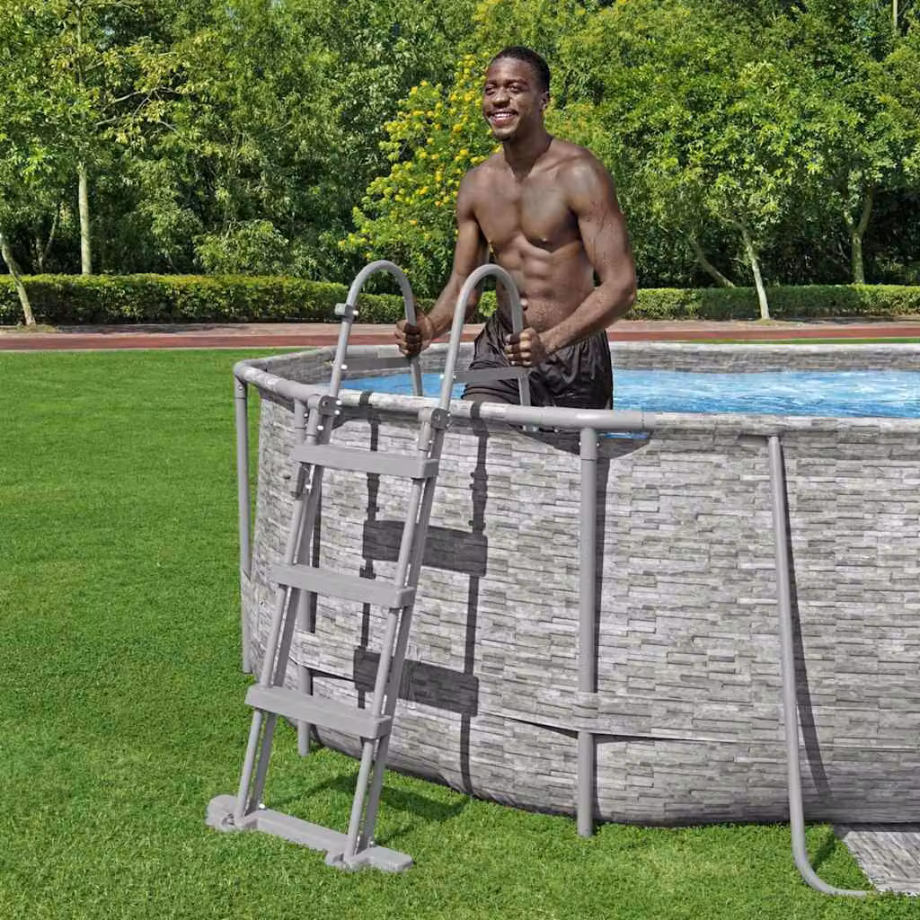 Scaletta di sicurezza per piscina Bestway Flowclear a 4 gradini, colore grigio, Altezza: 107 cm